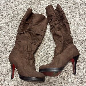 Brown Suede High Heel Boots